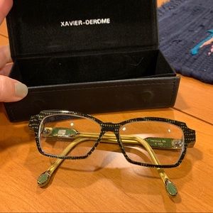 Xavier-Derome Prescription Glasses, beautiful black and gold/yellow pattern,